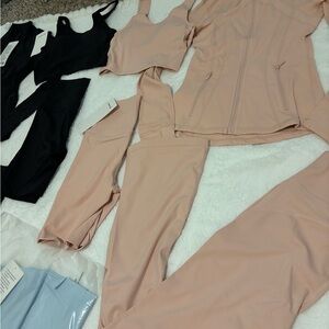 Women's High-Waist Nude (Blush) Jumpsuit with Matching Zip Jacket